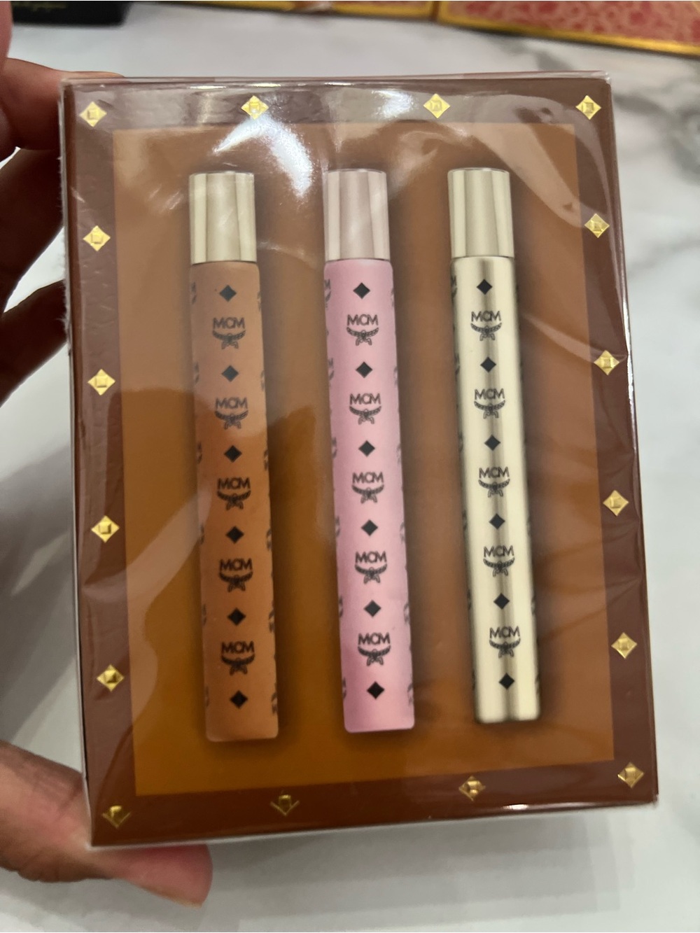 MCM Trio Travel Spray Set - Brown, Pink, Gold - Picture 3 of 3